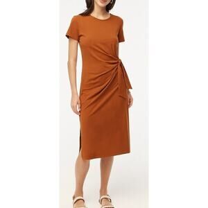 NWT J.Crew Factory Short-Sleeve Knotted Midi Dress Burnt Orange Women's Sz XS